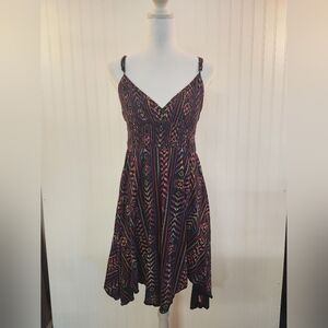 Billabong Women's Maeve Aztec Pattern Thin Stap Dress Size L Asymmetrical Hem